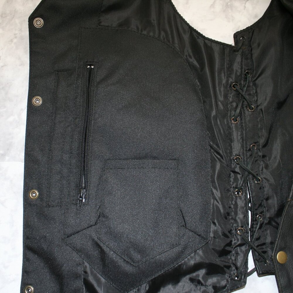 GENUINE LEATHER Vest Biker Moto Side Lace Up Streetwear Classic Men's Size 44 - Picture 3 of 16